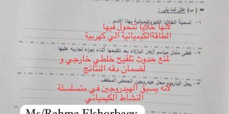 حل امتحان العلوم الصف الثالث الإعدادي الجيزة 2026 الترم الثاني.. الإجابات كاملة -  أقرأ 24