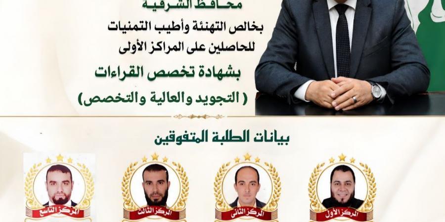 محافظ الشرقية يهنئ أوائل شهادات القراءات من أبناء المحافظة للعام الدراسي ٢٠٢٥-٢٠٢٦ -  أقرأ 24
