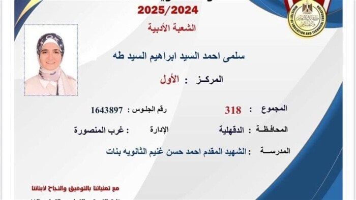 «تفوق وإصرار» سلمى أحمد تحصد المركز الأول في الأدبي وتحقق حلم الالتحاق بكلية الألسن