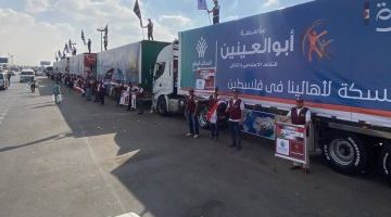 قافلة التحالف الوطني الـ11 تنطلق لدعم غزة بـ200 شاحنة تحمل 4000 طن من المواد الغذائية فيديو