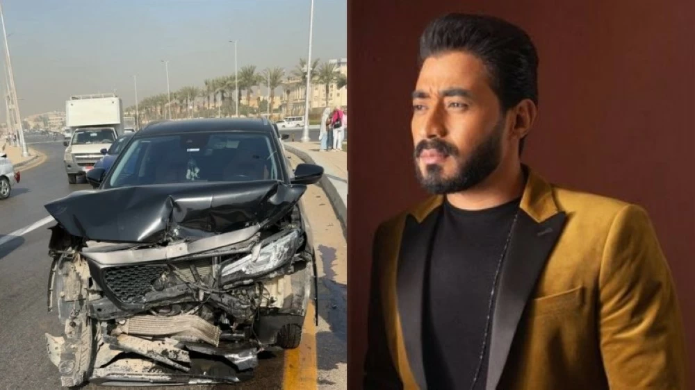 نجاة مطرب مصري من حادث مروع بعد تهشم سيارته