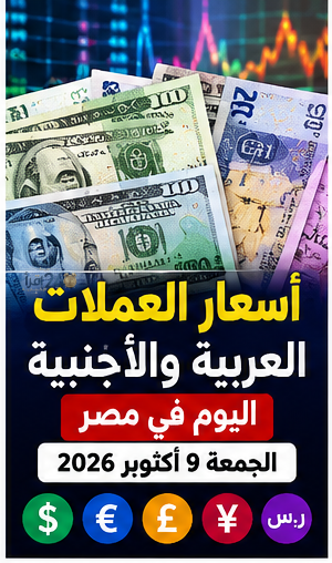 أسعار العملات اليوم الجمعة 9 أكتوبر 2026 في مصر تشهد تغيرات في قيمة اليورو والريال والدينار والدرهم