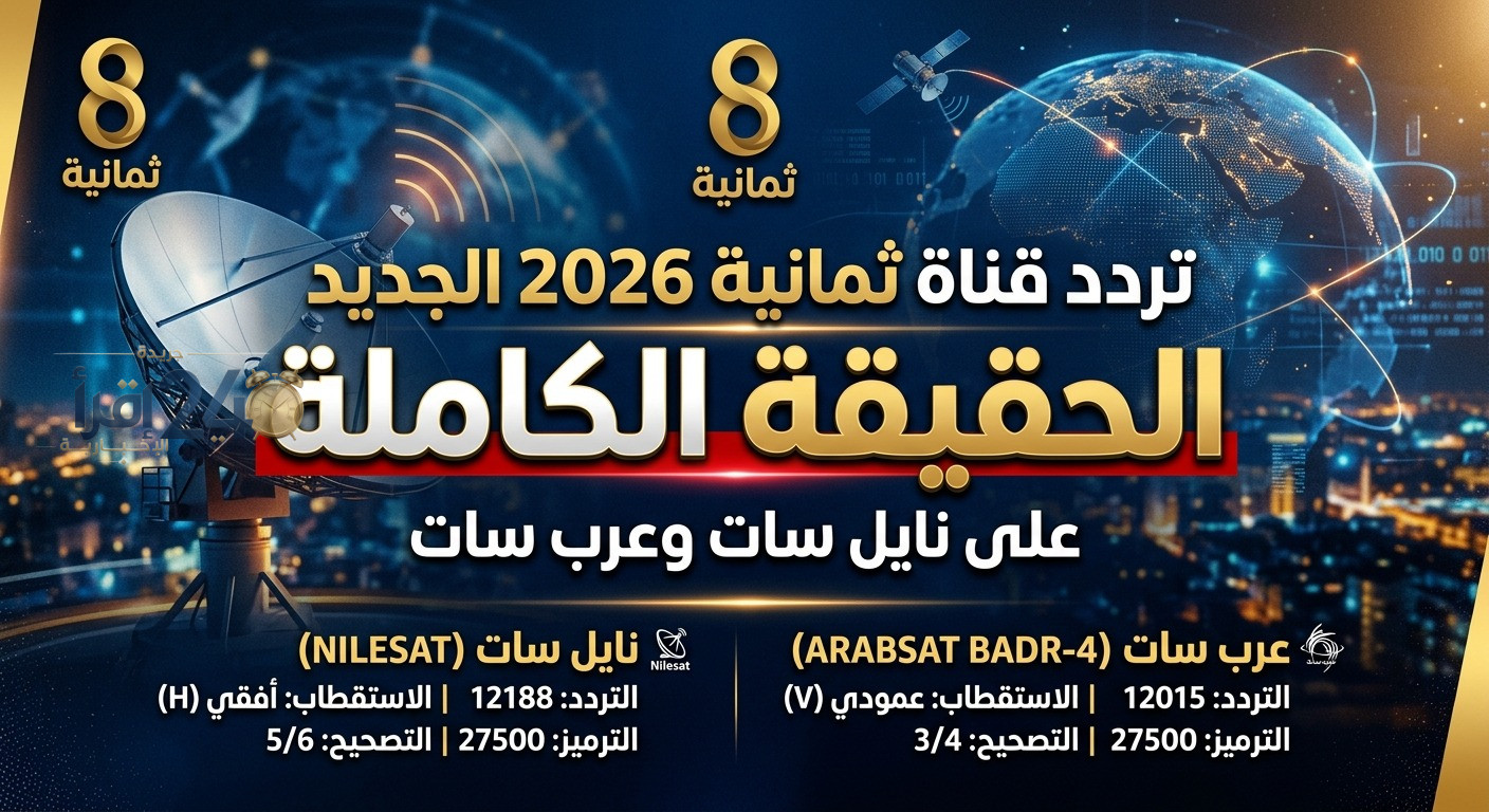 تردد قناة ثمانية 2026 الجديد الحقيقة الكاملة على نايل سات وعرب سات